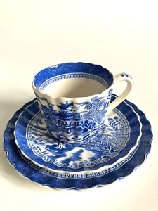 ANTIQUE SPODE CHINA BLUE & WHITE TEA TRIO CUP SAUCER PLATE MANDARIN - Picture 1 of 6