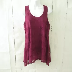 One World Tank Top M Medium Purple Crochet Lace Sleeveless - Picture 1 of 6