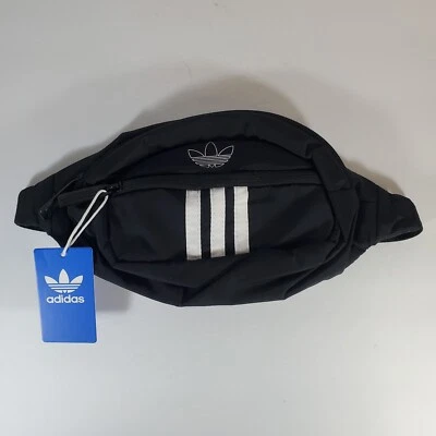 Adidas Originals National 3 Stripes Fanny Pack Waist Belt Crossbody Bag - Black - Image 1 of 4