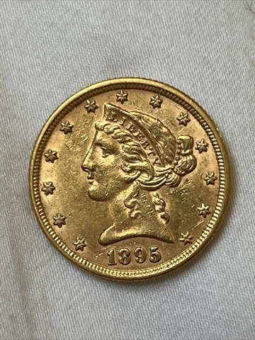 1895 Gold $5 Half Eagle, Liberty Head US Coin. B03 Cover