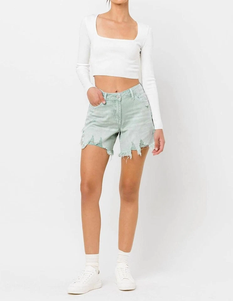 Pantalones cortos de mezclilla abstractos Vervet By Flying Monkey tiro alto abertura lateral Foto 1 de 1