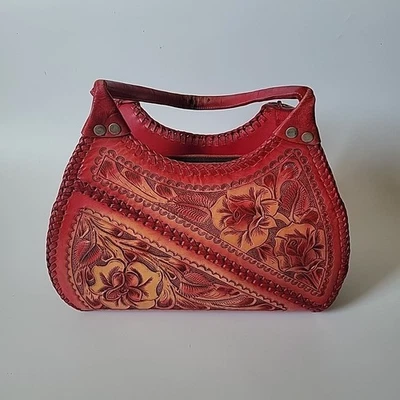 Bolso Hobo Estructurado Cuero Trabajado a Mano Hecho en México Rojo Boho Suroeste Foto 1 de 4