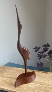 Escultura de pájaro de teca moderna danesa de mediados de siglo retro vintage grúa garza 49 cm T - Imagen 1 de 18