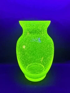 Uranium Glass Vaseline Bubble Vase Hand Blown & Polished Art Glows Czech - Picture 1 of 20