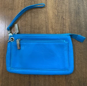 HOBO International Aqua Blue Crushed Patent Leather Small Wallet Wristlet 7.5" - Picture 1 of 10