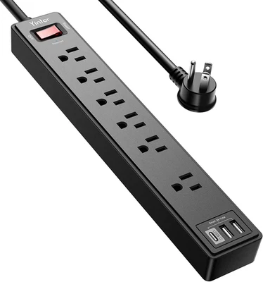 6Ft Power Strip Surge Protector -  Extension Cord with 6 AC Outlets and 3 USB Po - Image 1 of 4
