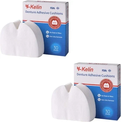 Y-Kelin Denture Adhesive Cushions Upper 30 Pads, 2 pack