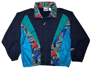 Chaqueta cortavientos de nailon con capucha Reebok de colección años 80 90 funky para hombre L hipster colorida - Imagen 1 de 11