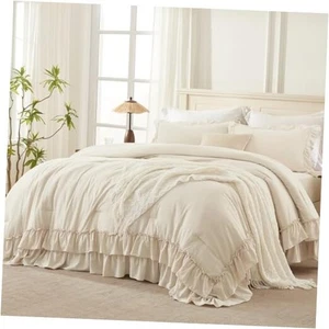 Queen Comforter Set, 3 Pieces Soft Lightweight Fluffy Queen (90"x90") Beige - Picture 1 of 7