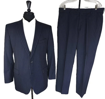 Traje Brooks Brothers Fitzgerald SaxXon Azul Marino Rayas 2 Botones 2 piezas FF 44R Foto 1 de 4