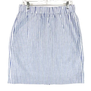 Falda para mujer J Crew M hasta la rodilla azul blanco mezcla de lino a rayas - Imagen 1 de 6