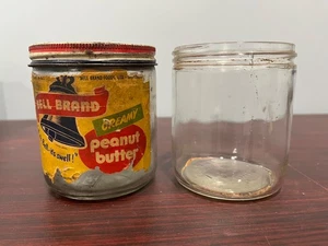 Two Vintage Bell Brand Peanut Butter Jars One With Lid - Picture 1 of 3