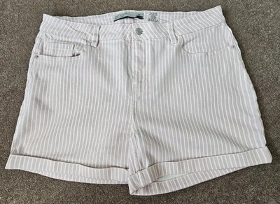WOMENS NEXT PETITE PINK/WHITE STRIPE BOY DENIM SHORTS SIZE 16 BRAND NEW - Image 1 of 2