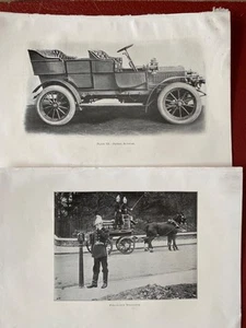 2 PRINTS 1908 FIRE ALARM TELEPHONE & PETROL AUTOCAR - Picture 1 of 3