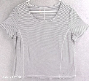 T by Talbots Womens White Black Striped Round Neck SS Athletic T-Shirt Size 1X - Picture 1 of 14