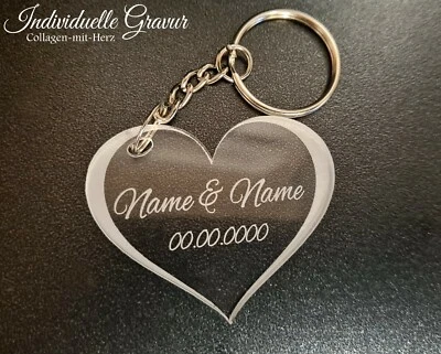 MARKENLOS Schlüsselanhänger Herz Gravur Acryl Pärchen Valentinstag Geschenk Name Auto Love