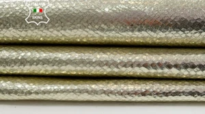 METALLIC LIGHT GOLD SNAKE PRINT ON Soft Lambskin Leather hides 7sqf 0.9mm C4005 - Picture 1 of 7