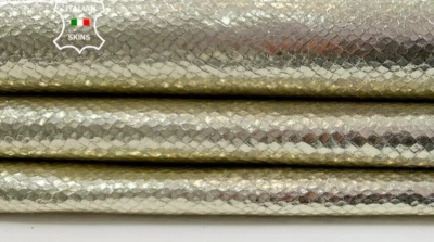 METALLIC LIGHT GOLD SNAKE PRINT ON Soft  Lambskin Leather hides 7sqf 0.9mm C4005 - Image 1 of 4