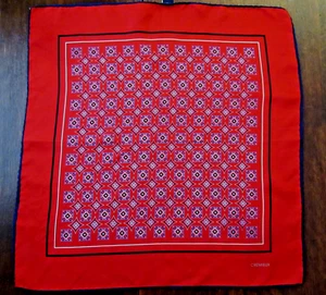 Cremieux Silk Pocket Square Red w/Blue Medallions 16"X15.5" Classic Design - Picture 1 of 4