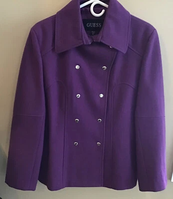 Guess Purple XL Wool Blend Ladies Peacoat with Silver Snaps Never Worn - Image 1 of 4