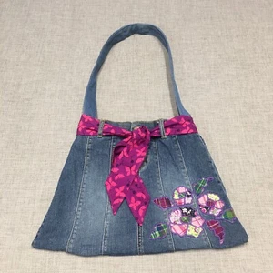 Girls Denim Jean Purse Handbag Belt Handmade Lined w/ pockets 16x11 - Picture 1 of 9