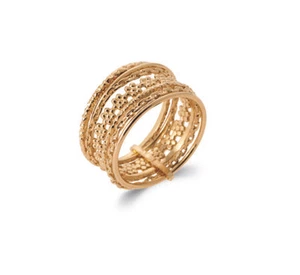 Ring vergoldet 18 Karat - 7 Reihen 7 verschiedene Ringe - Bild 1 von 6
