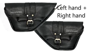 **UK STOCK** Black Leather Side Bags Pair for Royal Enfield Himalayan - Picture 1 of 9