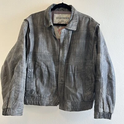 CHAQUETA DE CUERO ABRIGO BOMBER VINTAGE Countdown To Zero Gris Envejecido Unisex 42 Foto 1 de 4