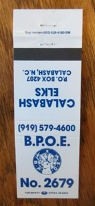 FUNDA FRATERNAL MATCHBOOK: ELKS LODGE NO. 2679 (CALABASH, CAROLINA DEL NORTE) -G9 - Imagen 1 de 1