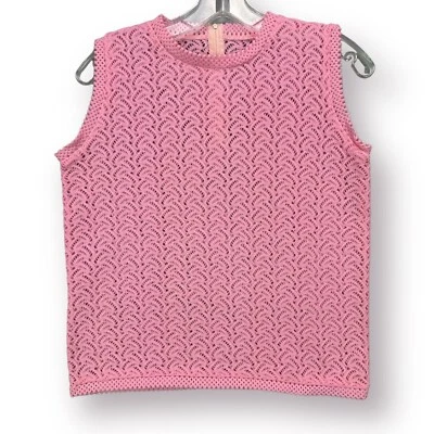 Vintage 60s Mod Go Go Bubblegum Pink Shell Top Zipper Womens M/L Knit MCM - Image 1 of 4