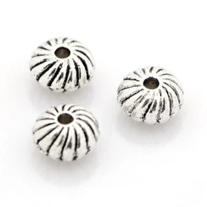 Spacer Beads Tibetan Silver Small Striped Rondelles 6mm x 4mm 50pcs - Picture 1 of 2