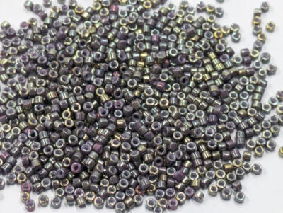 Vintage Glass Delica Beads Miyuki Metallic Green Ghost Iris AB 11/0, 4gr C31-89 - Image 1 of 4