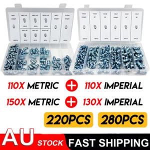 220/280pcs Hydraulic Grease Nipple Metric Imperial Mechanical Lubricant Fitting - Picture 1 of 15