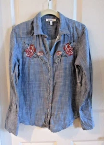 William Rast Mercer Chambray Flower Shirt Size Small Snap-Up Wide Cuff - Picture 1 of 8