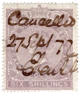 (I.B) Cape of Good Hope Revenue : Stamp Duty 6/- (1865) - Picture 1 of 1