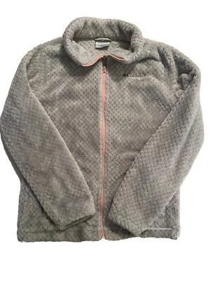 Columbia Girls Fire Side Sherpa Full Zip Fleece Gray/Pink Size Large 14/16 - Image 1 of 4