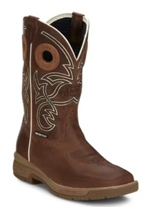 NEW MEN’S 10 D JUSTIN CR3200 NITREAD WATERPROOF EH SQUARE TOE COWBOY WORK BOOTS - Picture 1 of 8