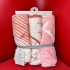 Cloud Island Baby's' 3PK Pink/Rainbow/Feather Printed Hooded Bath Towels NWT