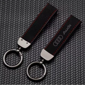 Audi Schlüsselanhänger Wildleder Keyring Alcantara rote Naht Karabinerhaken Auto - Bild 1 von 5