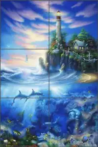 Lighthouse Glass Wall Floor Tile Mural David Miller Sea Art Backsplash DMA2006 - Picture 1 of 4