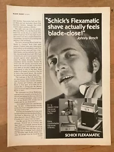 Johnny Bench Schick Flexamatic Razor Vintage Print Ad 1973 - Picture 1 of 1