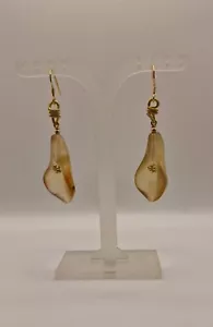 Long Earrings Hand Carved Cornelian Flower Lilies Sterling Silver Vermeil... - Picture 1 of 8