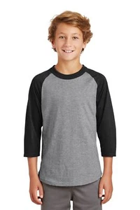 Sport-Tek Youth 100% Cotton Raglan 3/4 Sleeve Colorblock Baseball T-Shirt YT200 - Picture 1 of 23
