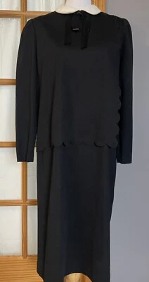 50s Union Made Women’s Evening Dress 16 Black Long Sleeves Ribbon Formal Peasant - Image 1 of 4