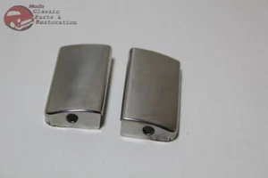 55-57 Chevy Sedan Exterior Sun Visor Stainless End Caps Pair New - Picture 1 of 4