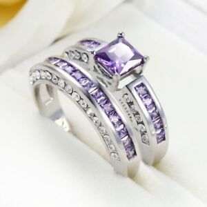 Purple Zirconia Princess AAA Women's 14kt White Gold Filled Ring Sets Size 6-10