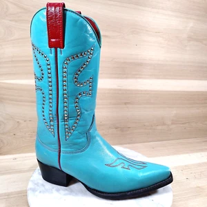 Frye Daisy Duke Cowboy Western Boots Women 8 Blue Turquoise Snip Toe - Picture 1 of 15