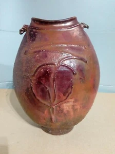 LARGE BRUTALIST COPPER RAKU DISPLAY VASE. SIGNED AND DATED. UNIQUE STUDIO PIECE - Picture 1 of 10