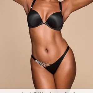 Victorias Secret VERY SEXY Bling Strap Thong Panty Black Satin Large NWT - Picture 1 of 7