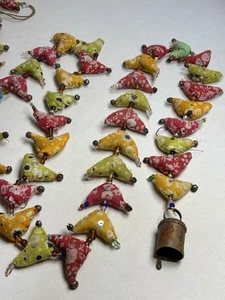 Vtg Prosperity Hens Strung Fabric Birds W/ Beads & Bell Garland 75” Folk Art  - Picture 1 of 2